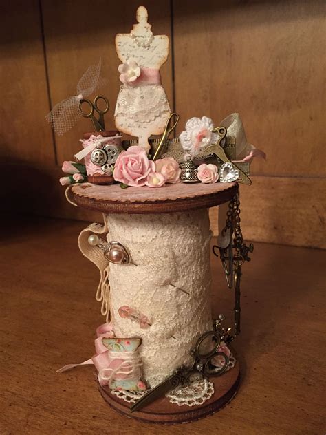 Large Altered Spool Or Spoolie With A Tim Holtz Dress Form Shabby Chic