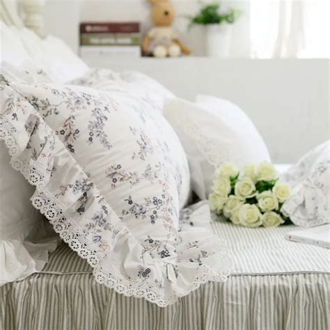 2pcs pastoral pillowcase sweet ruffle lace pillow cover home bed pillow sham elegant flower