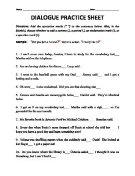 dialogue tags and end punctuation practice worksheet by h