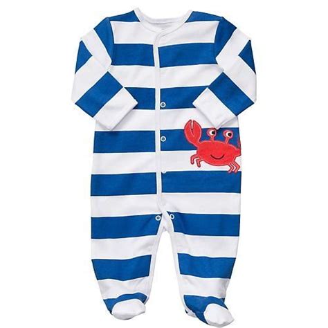 Carters Blue Striped Crab Snap Up Sleep And Play Boy Outfits Baby