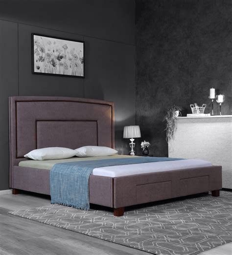Buy Eduardo Upholstered Queen Size Bed With Storage In Brown Colour