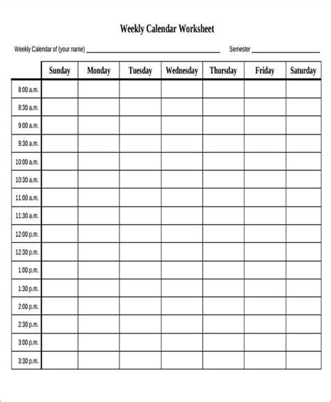 26 Blank Weekly Calendar Templates Pdf Excel Word Template Lab 10 Best Blank Printable Weekly
