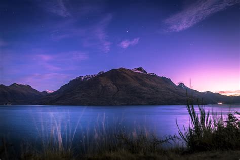 Lake Wakatipu Wallpaper 4k New Zealand Mountain Stars Sunset Dusk