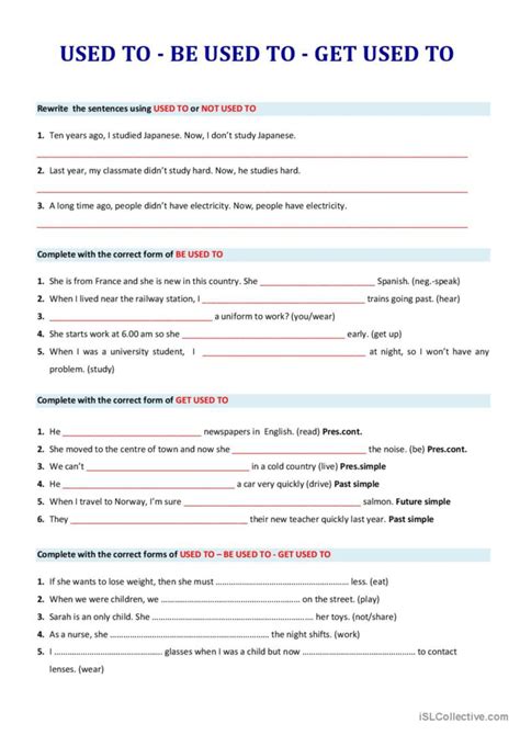 Used To Be Used To Get Used To English Esl Worksheets Pdf And Doc