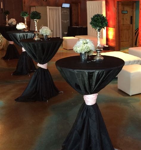 Cocktail Tables With Black Pintuck Linen And Sash Dpc Event Services