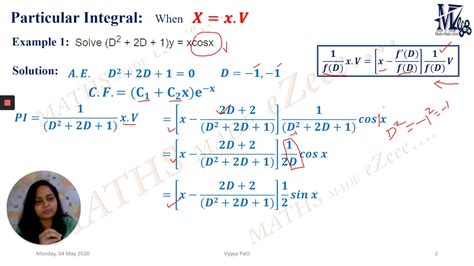 6 Linear Differential Equations Particular Integral Pi 𝑿 𝒙𝑽