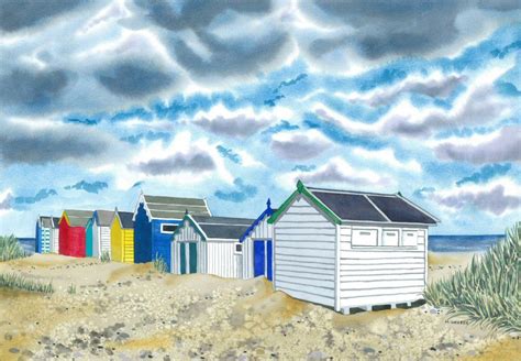 Limited Edition Signed Watercolor Print Beach Huts At Etsy Coastal Painting Beach Hut