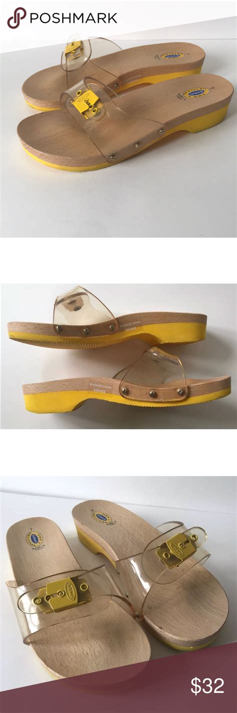 Dr Scholls Wood Sandals Yellow Clear Size 7 Buckle Dr Scholls Original