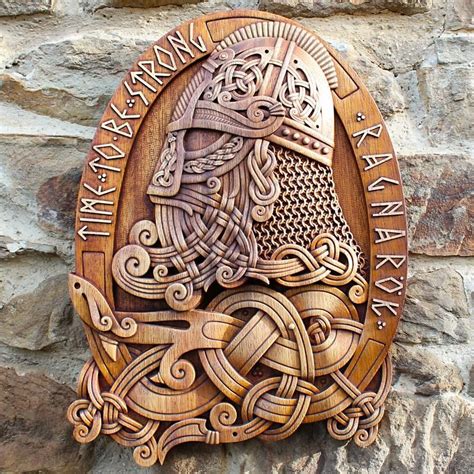 Carved Wood Viking With Helmet Wall Hanging Carving Vikings Wood