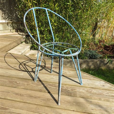 Set Of 4 Vintage Blue Metal Garden Chairs 1950 Design Market