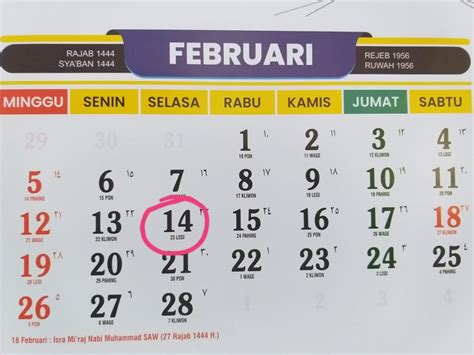 Kalender Jawa Hari Selasa Februari Lengkap Watak Weton Selasa