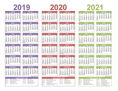 Free Printable 2019 2020 And 2021 Calendar With Holidays