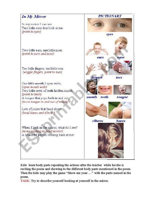 In The Mirror A Poem For Kids Esl Worksheet By Korova Daisy