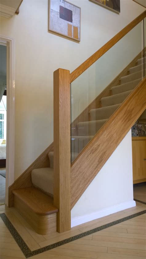oak glass renovation with curtailed base tread 80 home stairs design stairs design glass