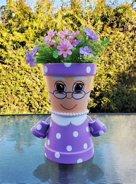 Garden Granny Clay Pot People 5 Inch Flower Planter Painted Flower