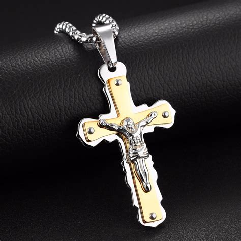 Vintage Catholic Jesus Cross Pendant Necklace Men S Crucifix Jewelry