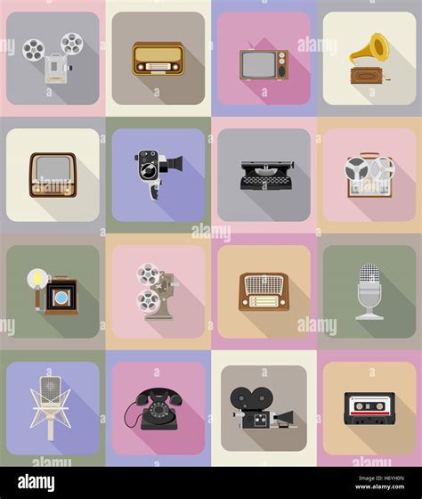 Old Retro Vintage Multimedia Flat Icons Vector Illustration Isolated On