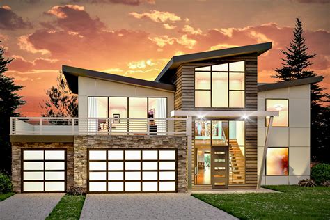 Striking Modern Two Story House Plan With Second Story Sun