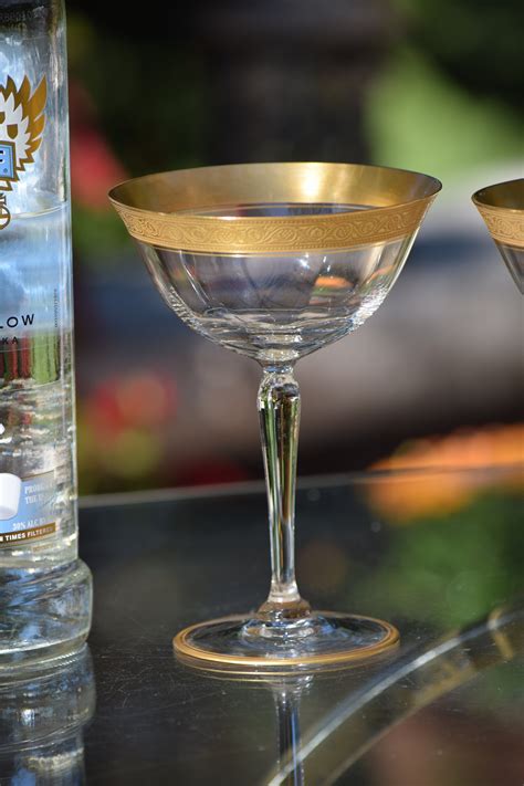 5 Vintage Gold Encrusted Cocktail Martini Glasses Tiffin Franciscan