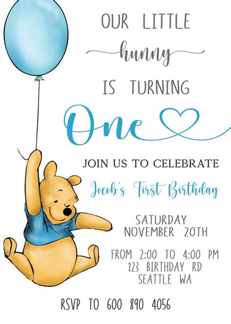 Our Little Hunny Is Turning One Birthday Invitation 1st Etsy