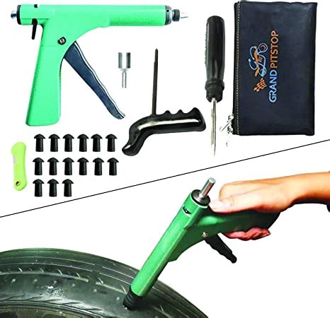 GRAND PITSTOP Tubeless Tyre Puncture Repair Kit For Motorcycle Cars With Mushroom Plugs