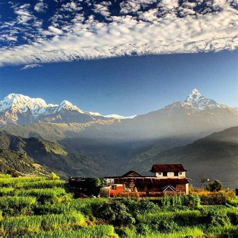 Typical Nepali Village Annapurna Range At The Background Nepal
