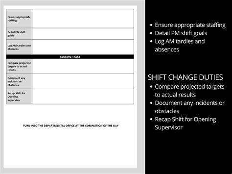 Daily Shift Supervisor Checklist Daily Production Goals MS Editable