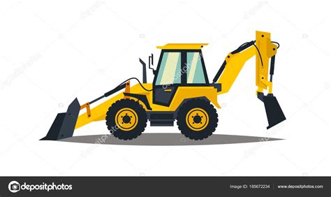 Yellow Backhoe Loader On A White Background Construction Machinery