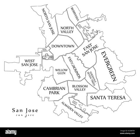 Modern City Map - San Jose city of the USA with neighborhoods and
