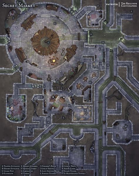 The Secret Market Sewer Dungeon Map 38x48 Rroll20
