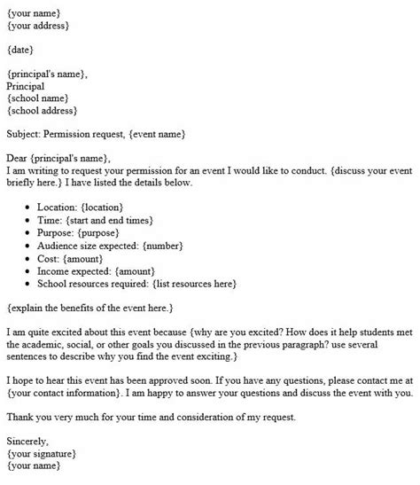 Permission Request Letter To Principal For Conducting Event Doc Formats