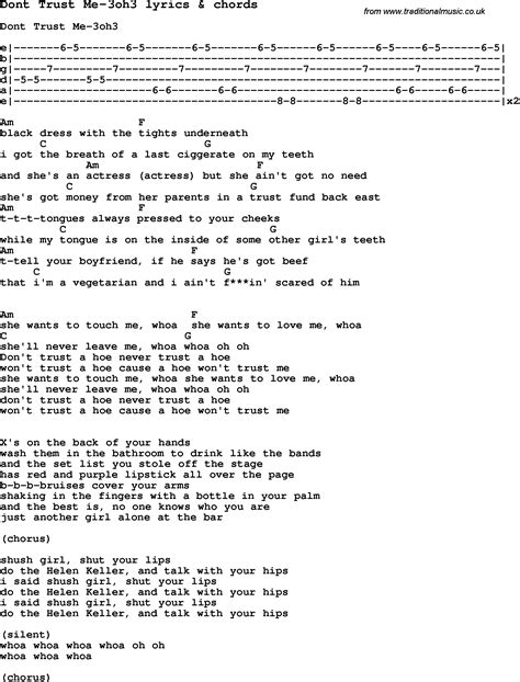 Love Song Lyrics For Dont Trust Me 3oh3 With Chords