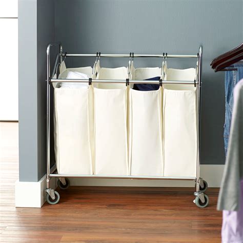 Chrome Laundry Cart Four Compartment Cart With Canvas Bags