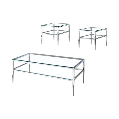 Furniture Of America Harlyenne 3 Piece 48 In Clear And Silver Rectangle Glass Coffee Table Set