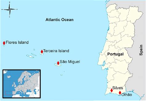 Map Of The Mainland Portugal And Azores Islands With The Geographic