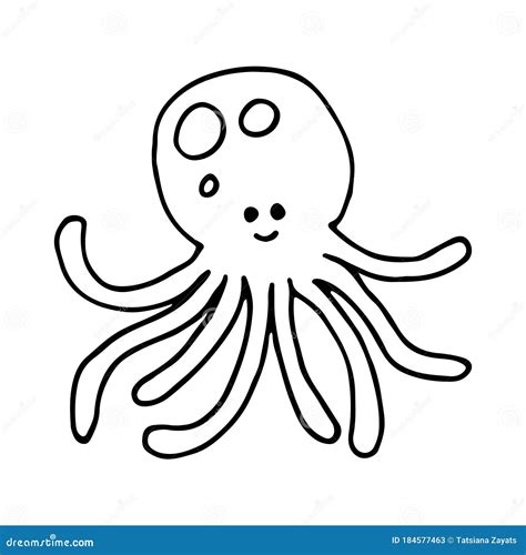 Cute Octopus Isolated Doodle Outline Illustration Cartoon Character