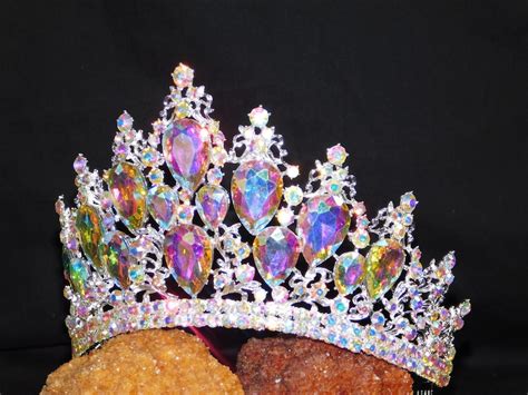 silver ab rhinestone crystal beauty queen large wedding tiara etsy