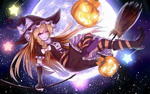 Anime, Touhou, Halloween, Kirisame, Marisa, Blonde, Pumpkin