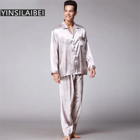 2pcsset Winter Faux Silk Pajamas Men Sexy Male Pajamas Long Sleeve Satin Pyjamas Homme Men