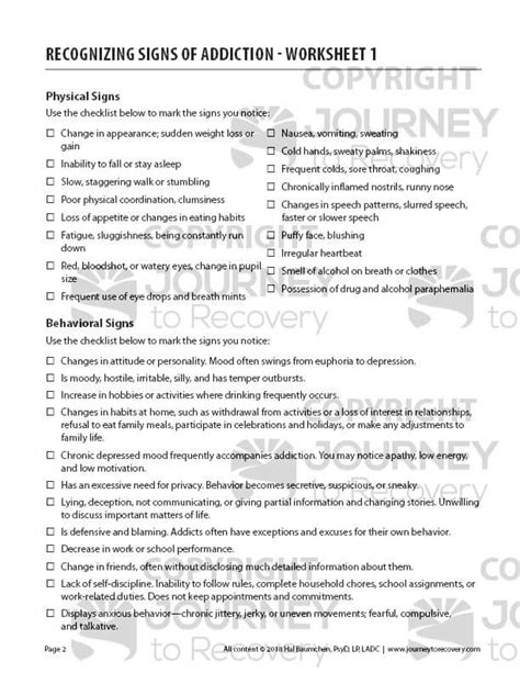 Recognizing Signs Of Addiction Worksheet 1 Cod Journey To Recovery
