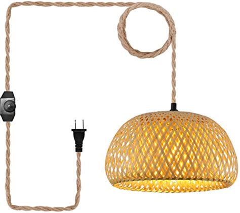 Plug In Pendant Light Hanging Lamp With Dimmable Switch 14ft Hemp Rope