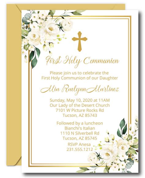 White Floral First Communion Invitations Announce It
