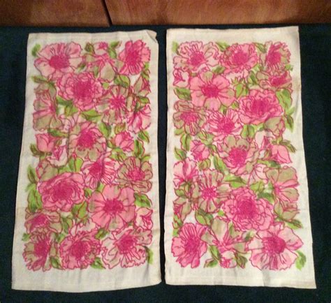 Vintage Bath Towel Set Pink Butterfly And Flowers Ames Usa Etsy