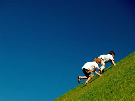 Hill Grass Children Climbing Hd Wallpapers Desktop And Mobile