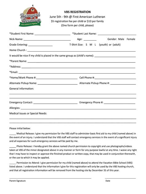 Vbs Registration Form Fill Out And Sign Online Dochub