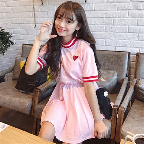 Summer Pink Preppy Dress Cute New Short Sleeved Casual Fashion Harajuku