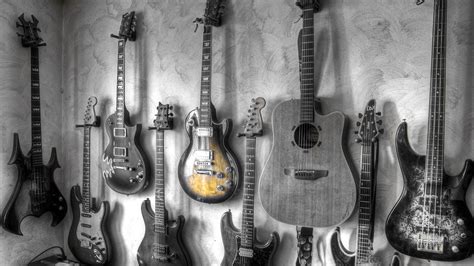 Fondos De Pantalla 1920x1080 Guitarra Pared En Blanco Y Negro Música