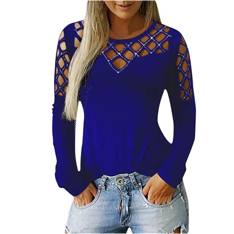 Ichuanyi Womens Tops Summer Clearance Plus Size Womens Casual O Neck Tops Long Sleeve Cut
