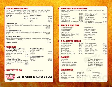 Western Sizzlin Steakhouse And Buffet Menu In Florence South Carolina Usa