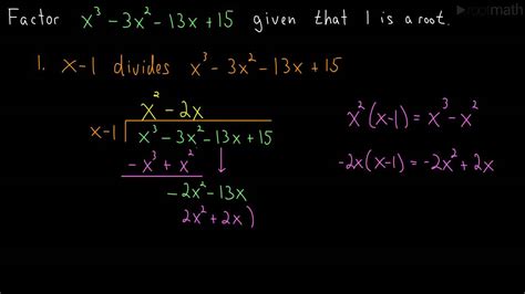 This one is a great example: Factoring a Cubic Polynomial (Long Division) - YouTube
